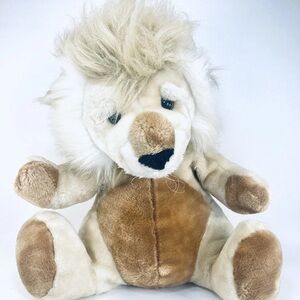 Vtg '82 A & B Novelty Plush Lion 16" Realistic Stuffed Animal Toy Glass Eyes EUC